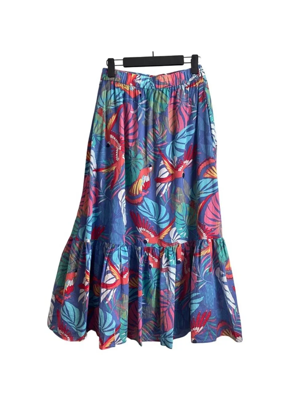 Talbots Women Tropical Parrot Midi Skirt Size S Resort Coastal Vacation Colorful - Picture 1 of 11